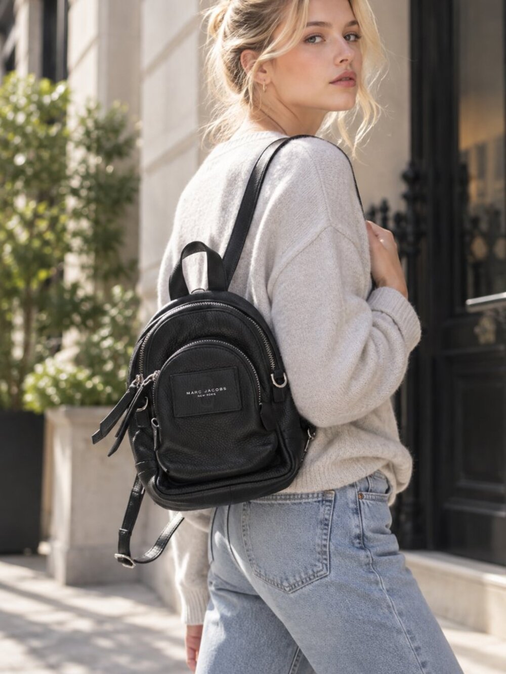 RARE Marc Jacobs Black Pebbled Leather Mini Backpack Convertible Crossbody Bag